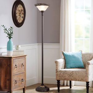 70" Antique Rustic Standing Lamp with Built-In Nightlight