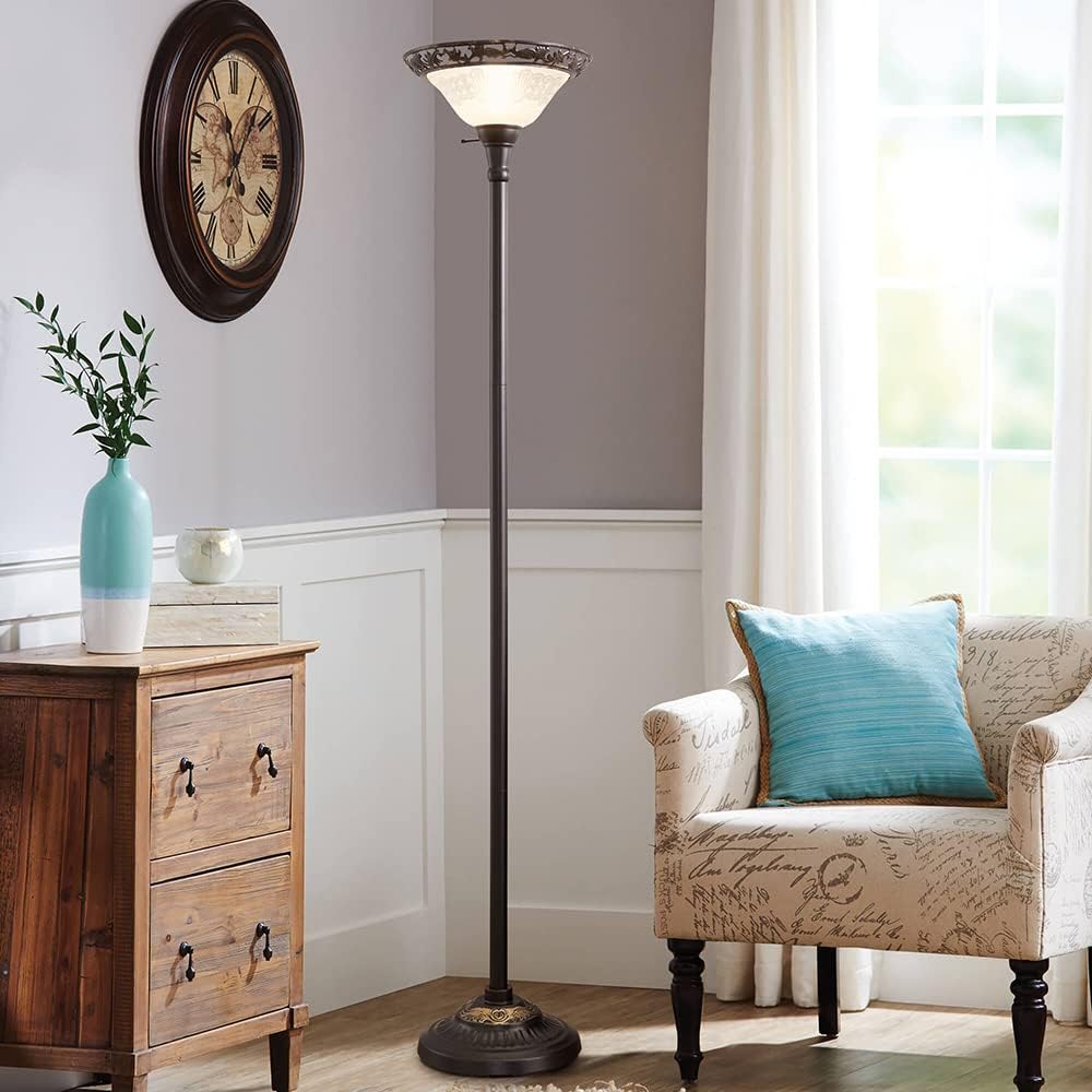 70" Antique Rustic Standing Lamp with Built-In Nightlight